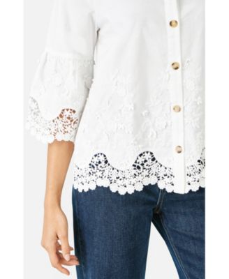 Women's Cotton Lace Border Shirt