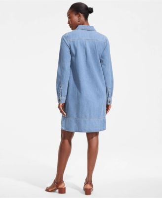 Women's Light Weight Denim Popover At the Knee Dress