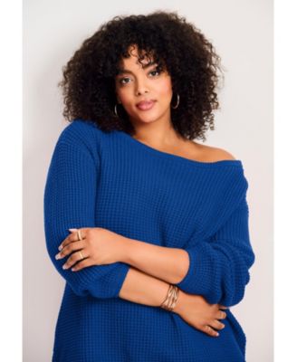 Plus Size Waffle Stitch Pullover Sweater