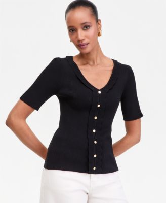Women's Short Sleeve V-Neck Cardigan