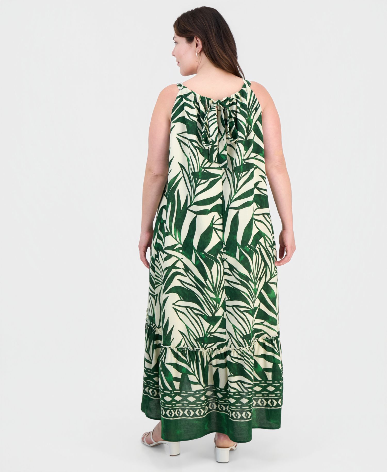Plus Size Sleeveless Border-Print Midi Dress