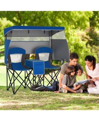 Double Beach Chair with Adjustable Canopy and Side Curtains