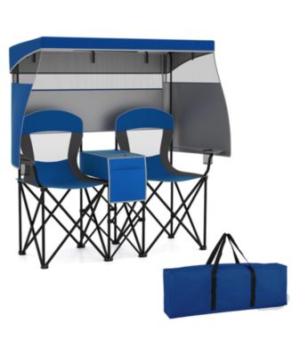 Double Beach Chair with Adjustable Canopy and Side Curtains