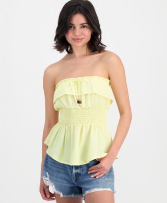 Juniors' Overlay Smocked Strapless Top
