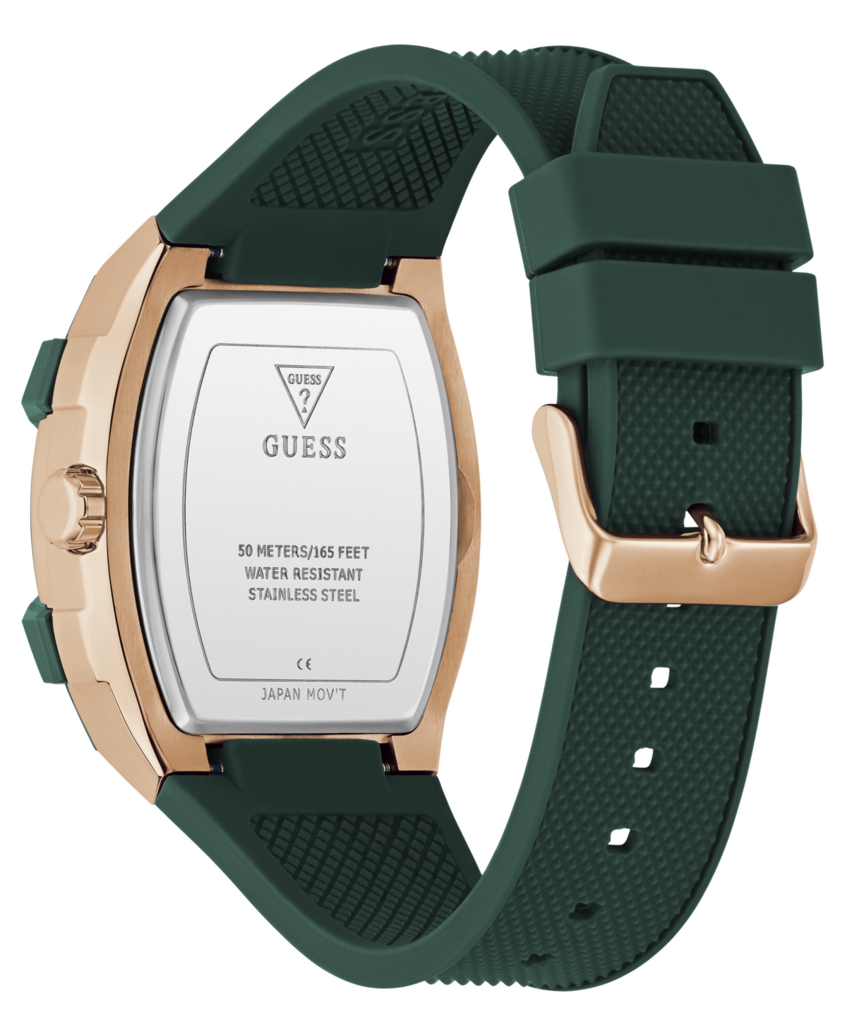 Guess Men's Rose Gold-Tone Green Silicone Multi-Function Watch, 44mm