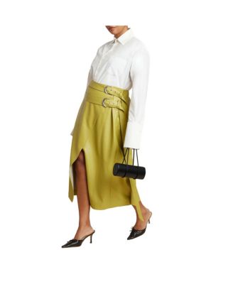 Women's Double Belt Wrap Faux Leather Skirt