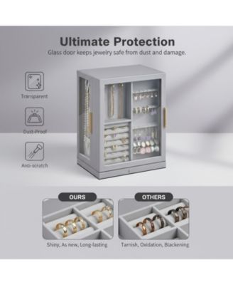 Rotating Jewelry Organizer 5 Drawers Glass Window Dustproof Moisture Resistant