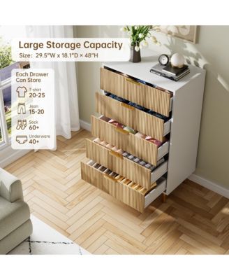 5 Drawer Tall Wood Dresser Wooden Cabinet with Handles Wide Modern Storage for Living Room Hallway
