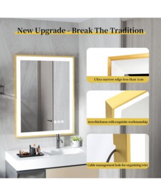 LED Bathroom Mirror with Gold Frame  3 Color Temperature Anti-Fog