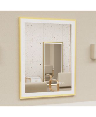 LED Bathroom Mirror with Gold Frame  3 Color Temperature Anti-Fog