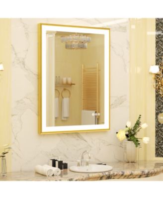LED Bathroom Mirror with Gold Frame  3 Color Temperature Anti-Fog