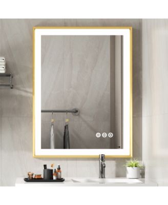 LED Bathroom Mirror with Gold Frame  3 Color Temperature Anti-Fog