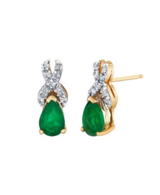 Emerald (3/4 ct. t.w.) and Diamond (1/8 ct. t.w.) Drop Earrings in 14k Yellow Gold