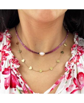 Ruby Ombre Bead Pearl Necklace 14K Gold