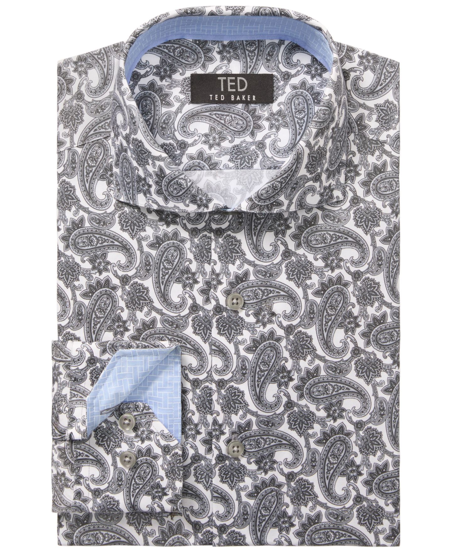 Мужская рубашка Ted Baker Patterned Slim Fit Dress Shirt, цвет: Тёмный серый пастельный — фото 3
