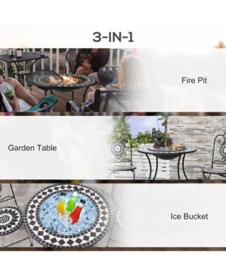 30" 3-in-1 Outdoor Fire Pit Dining Table and Ice Bucket with Shelf