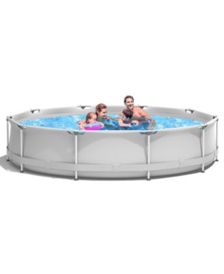 Round Above Ground Swimming Pool with Cover in Gray