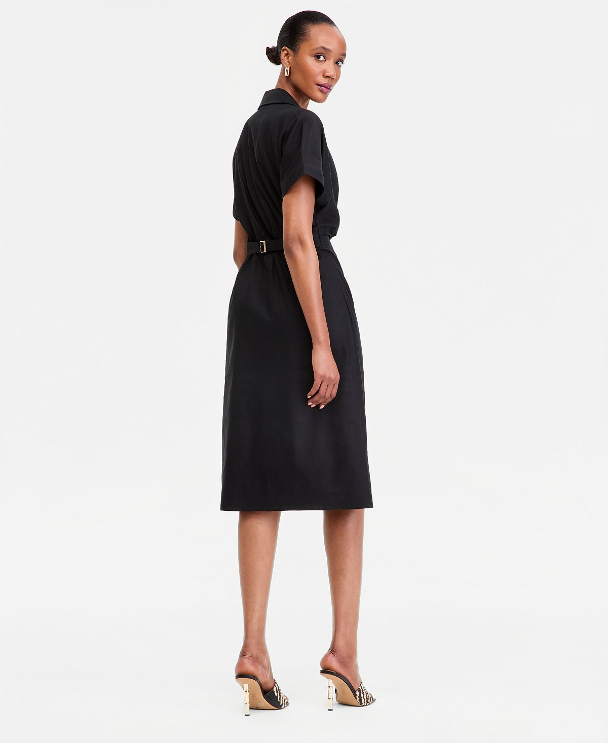I.N.C. International Concepts Women's Short Sleeve Linen-Blend Shirt-Dress, Macy's Exclusive view 2 — MAYCSS fashion products