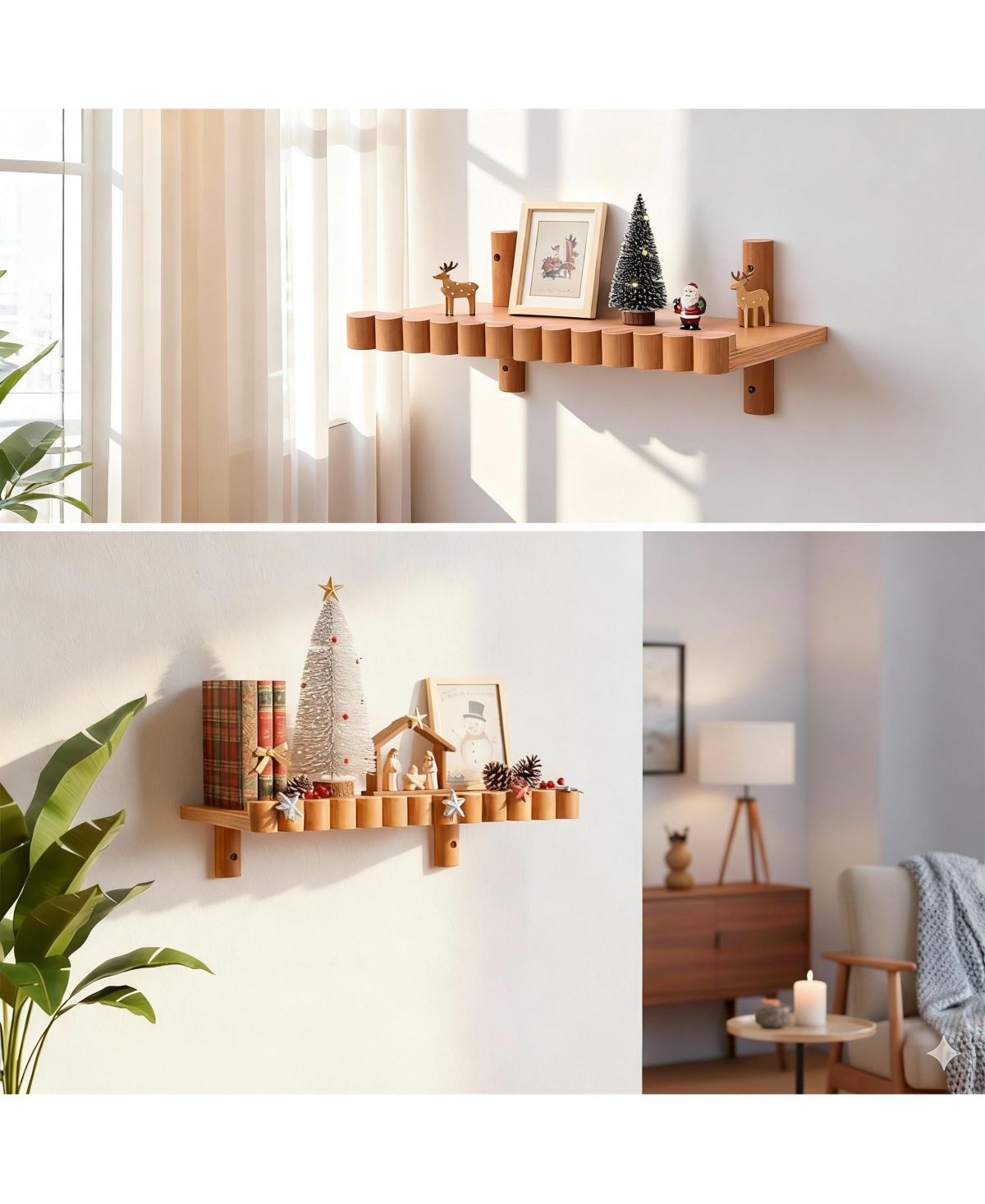 Yigii Modern Scalloped Wall Shelf for Home Decor