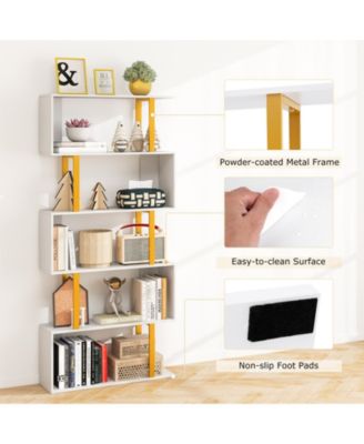 5-Tier/6-Tier Geometric Bookcase with Metal Frame and Anti-tipping Kits-5 Tier