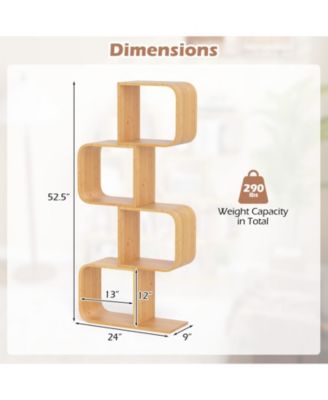 4 Tier Wicker S-Shaped Bookcase with Open Cubes Organizer Shelf