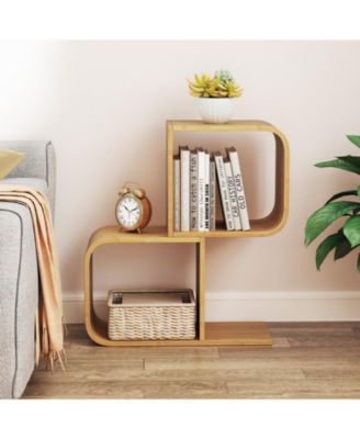 S-Shaped 2 Tier Wicker Bookcase for Living Room or Study