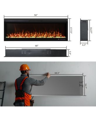Linear Recessed-in Electric Fireplace with Remote Control, Adjustable Heat and Timer