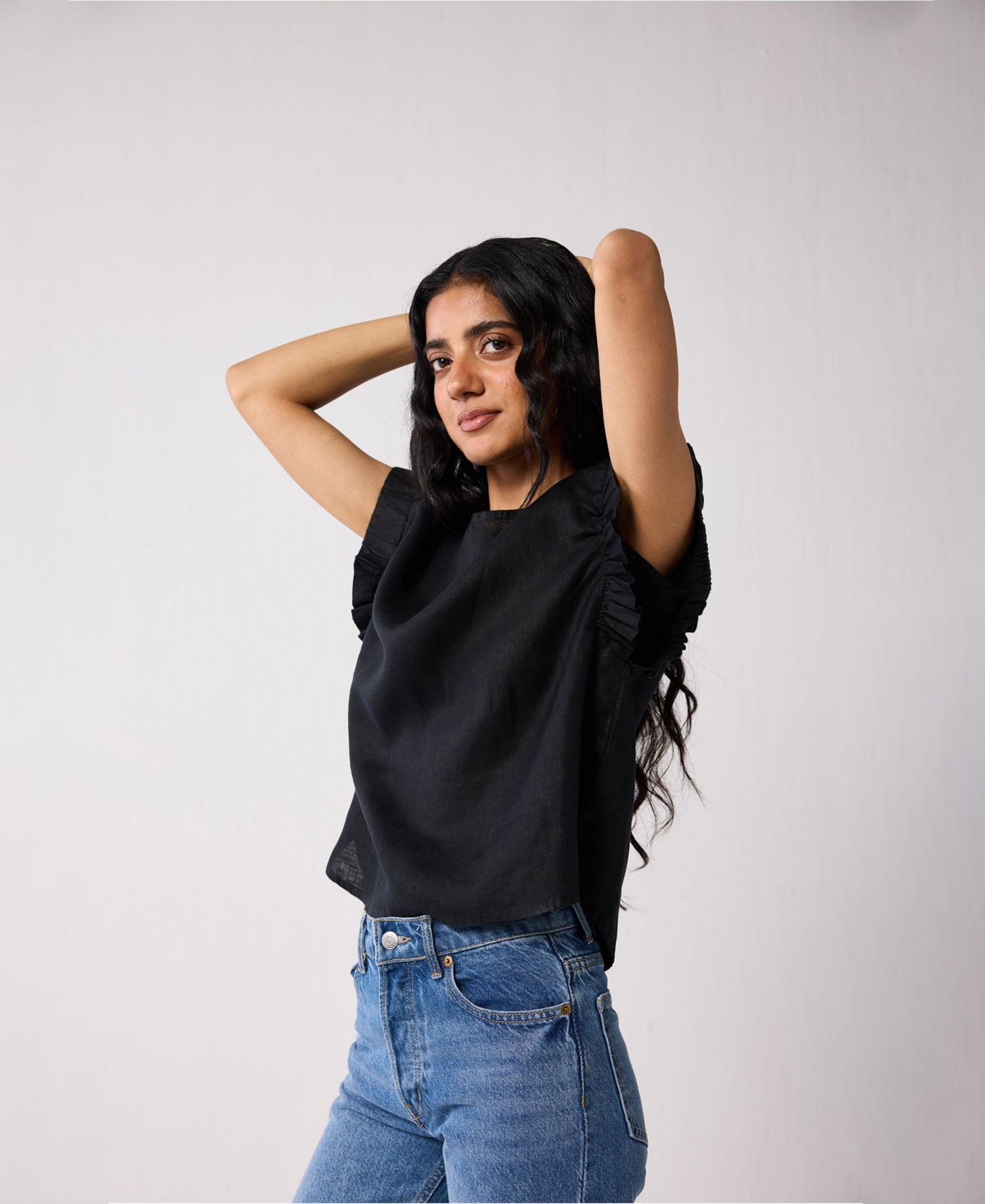 Women's Hemp Top with Gathered Sleeve