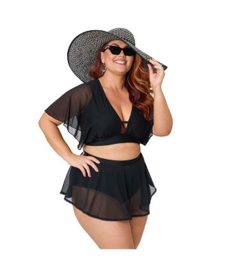 Plus Size Flutter Sleeve Swim Top