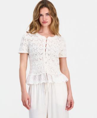 Petite Button-Front Peplum Cardigan