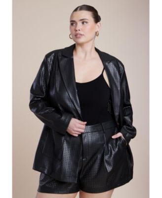 Women's Plus Size Perforated Faux Leather Blazer