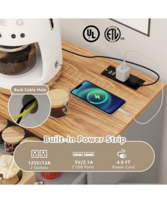 Tilt Out Trash Can Cabinet with Power Outlets and Shelf