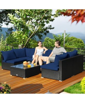 7PCS Patio Rattan Sofa Set Sectional Conversation Furniture Set Garden