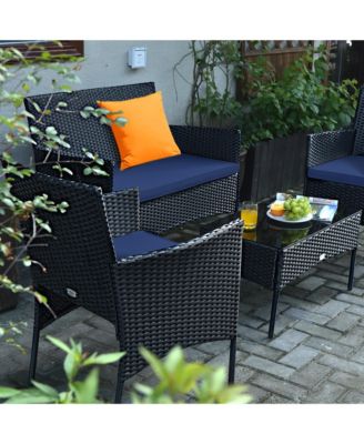 4PCS Patio Wicker Furniture Set Coffee Table Cushions