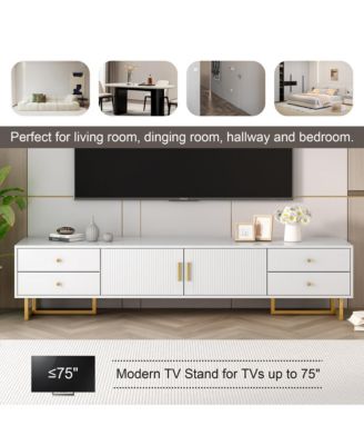 Modern TV Stand for TVs up to 75'', Entertainment Center Media Console Table with 4-Drawer and 2 Cabinets for Living Room