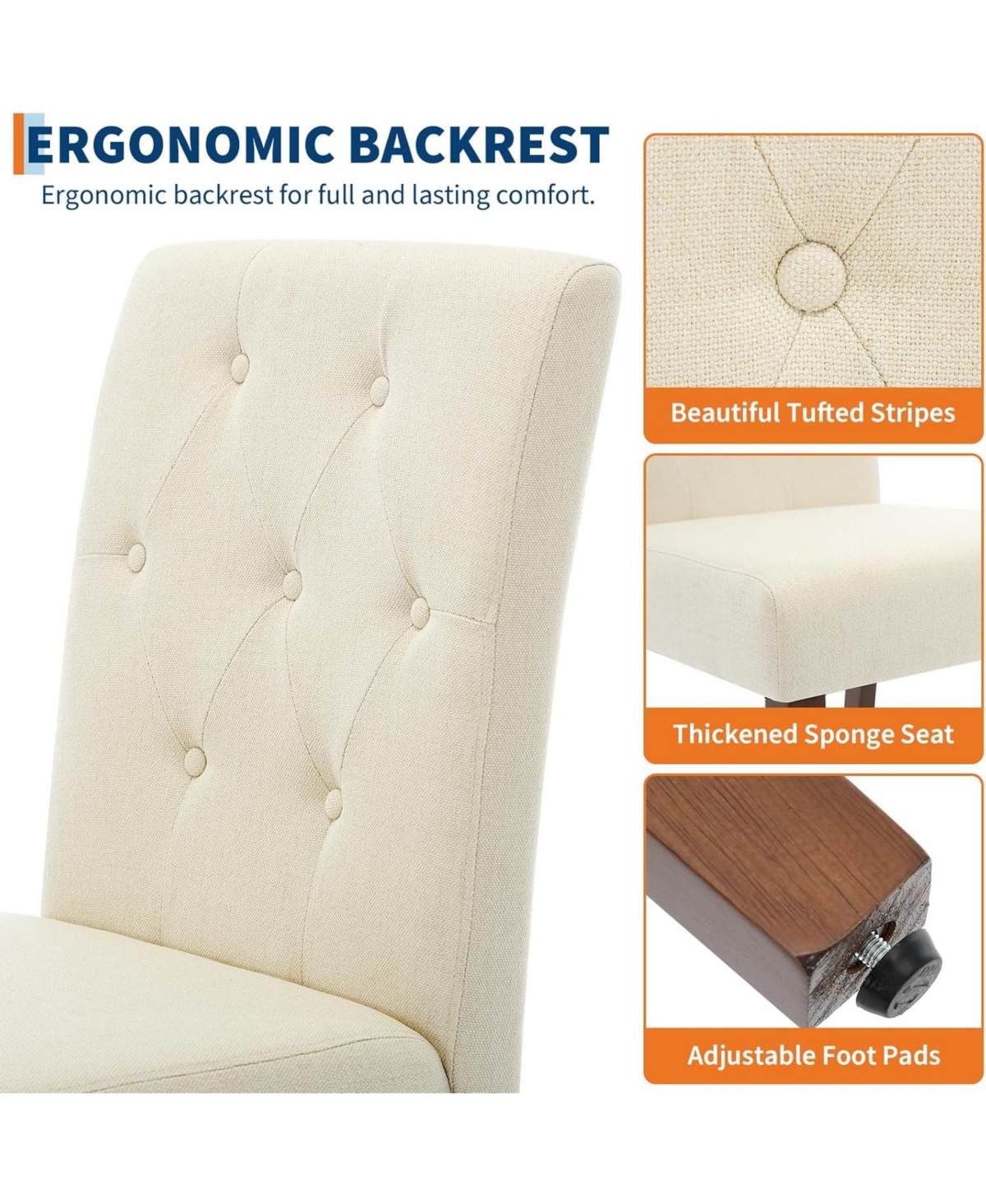 gaomon Parsons Button Tufted Dining Chairs Set of 2, Upholstered Fabric Kitchen with Wood Legs and Padded Seats, Living Room Furniture