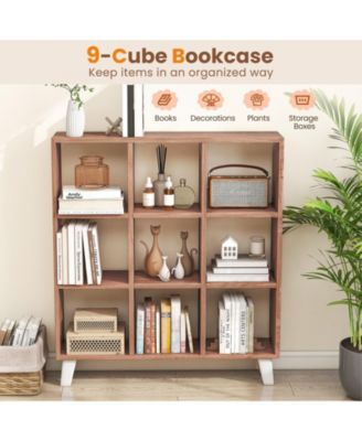 9-Cube Storage Bookcase with Removable Shelves and Lifted Base