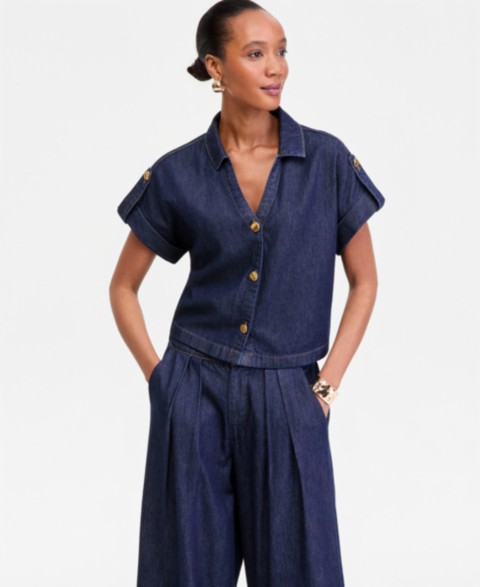 Женские I.N.C. International Concepts Women's Short-Sleeve Lightweight Denim Top