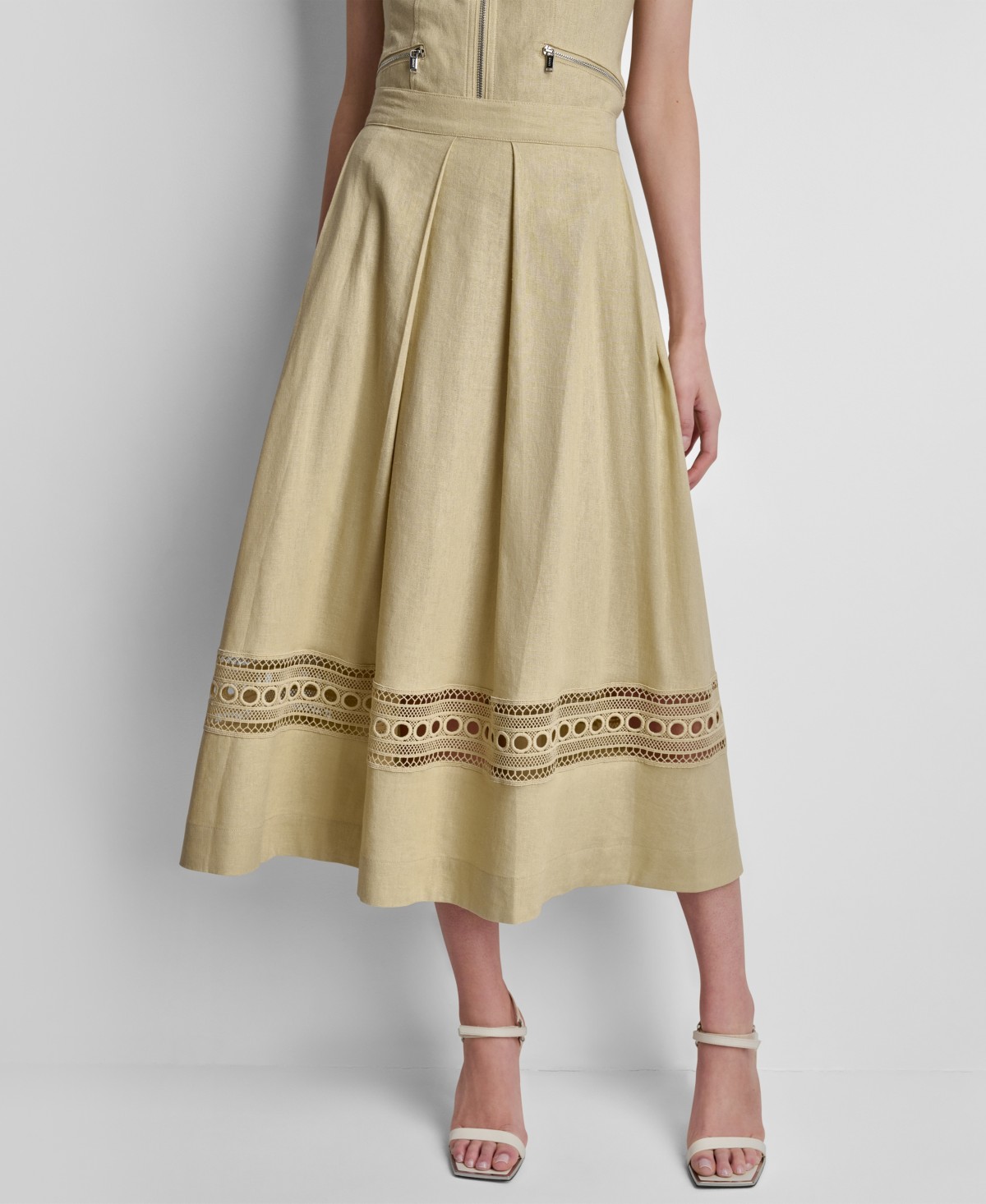Женские юбки DKNY Women's Loop Embroidered Pleated Midi Skirt — фото 1