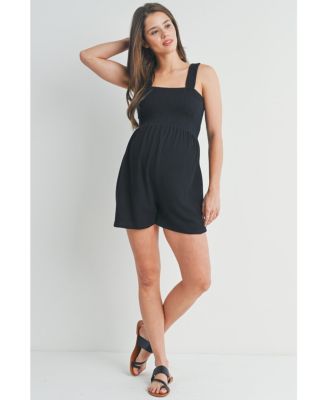 Maternity Ribbed Knit Square Neck Smocked Sleeveless Romper
