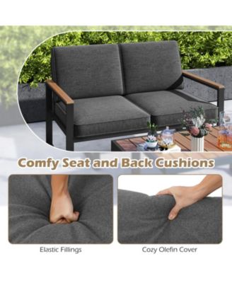 2-Piece Aluminum Patio Loveseat and Coffee Table Set with Cushions