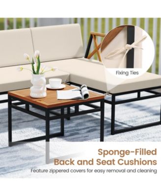 3-Piece L-Shaped Patio Sofa Set with Coffee Table for Porch and Poolside