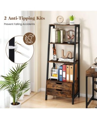 Freestanding Ladder Shelf with Drawers and Storage Shelves
