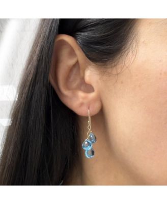 Blue Topaz Bead Dangle Earrings 14K Gold