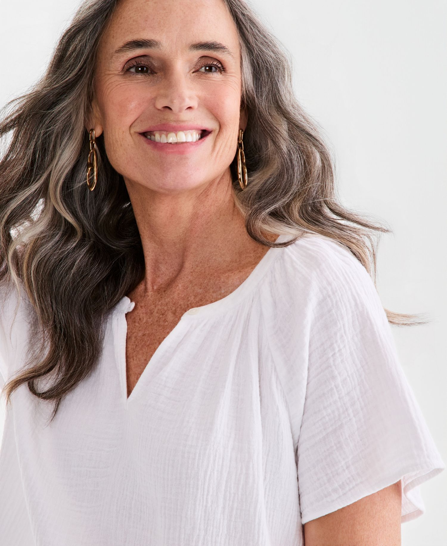 Petite Cotton Gauze Flutter-Sleeve Top