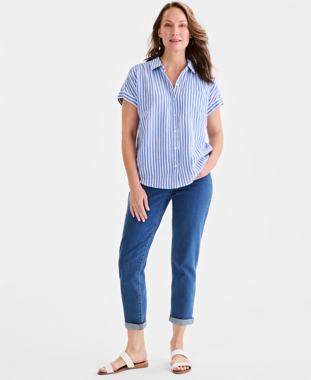 Женские рубашки Style & Co Women's Printed Cotton Gauze Short-Sleeve Button Up Shirt — фото 3