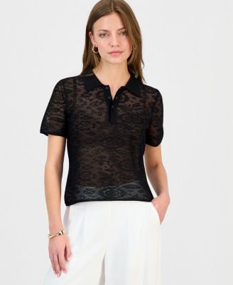 Petite Collared Jacquard Top