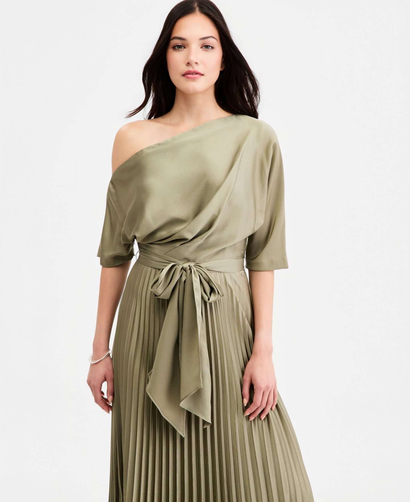 Женское платье Betsy & Adam One-Shoulder Pleated Gown, цвет: Мох — фото 6