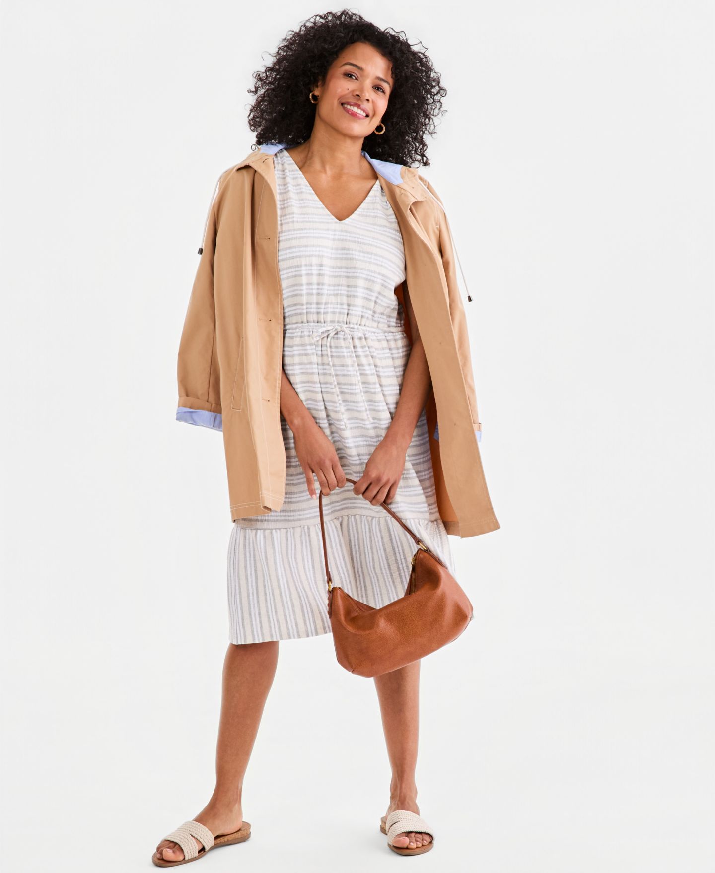 Женское платье Style & Co Striped Tie-Waist Midi, цвет: Бежевый — фото 2