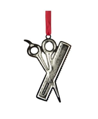 Plated Barber Scissors and Comb Christmas Tree Ornament with European Crystals